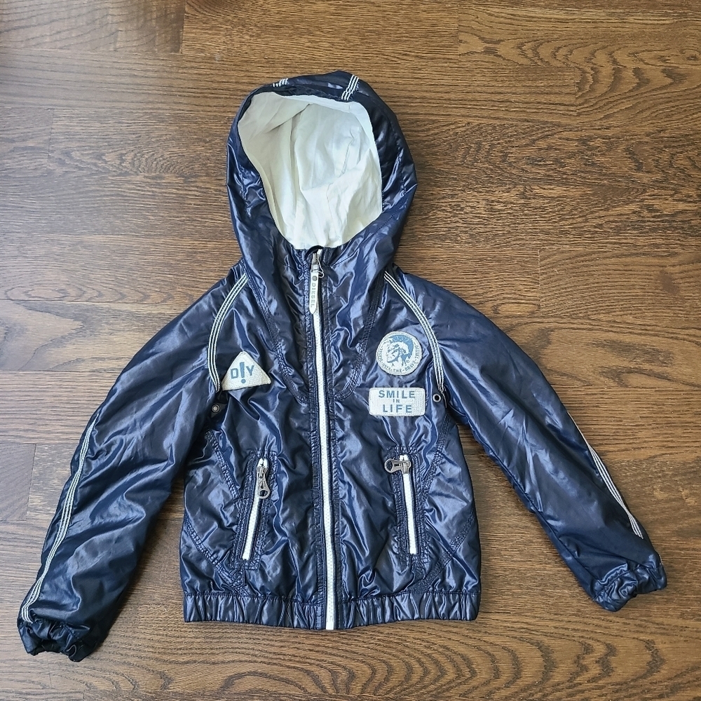 Diesel Boys Navy Blue Hooded Windbreaker Jacket Sz.XXS